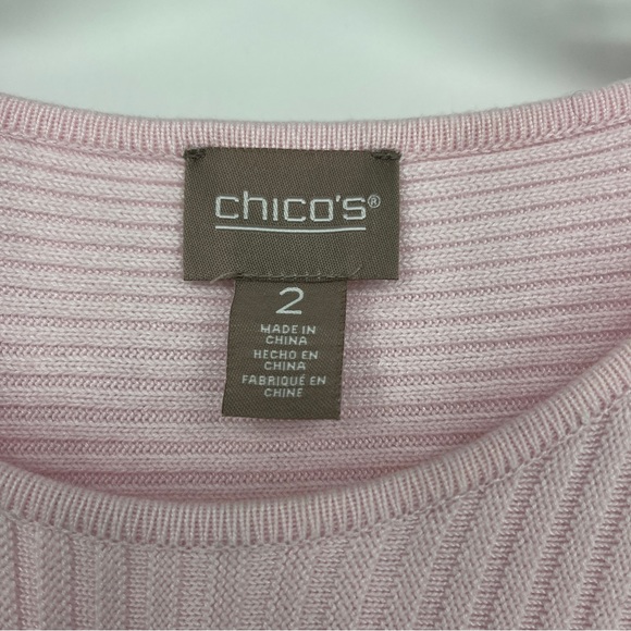 Chico's Light Pink Scoop Neck Ribbed 3/4 Sleeve High-Low Sweater Size 2 - Picture 3 of 4